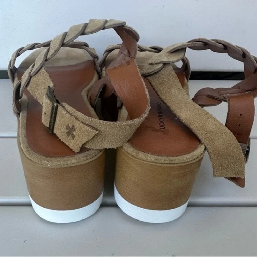 New Lucky Brand Vellenora Double Suede Straps Chunky Platform Wedge Sandal 7